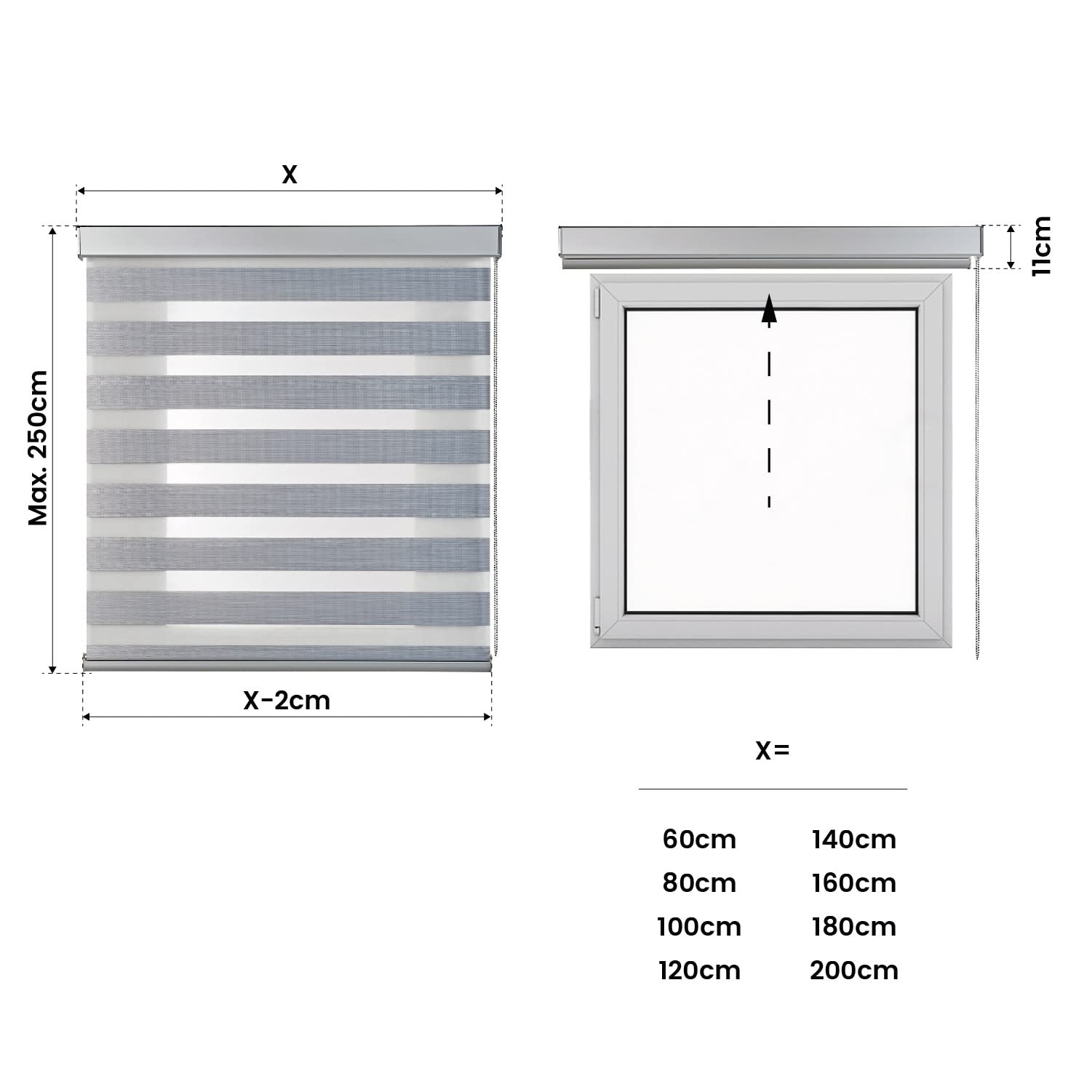 Estores Basic - Store Enrouleur de Nuit et Jour pour fenêtres et Portes, Finition Aluminium de qualité supérieure, Gris, 60 x 250 cm