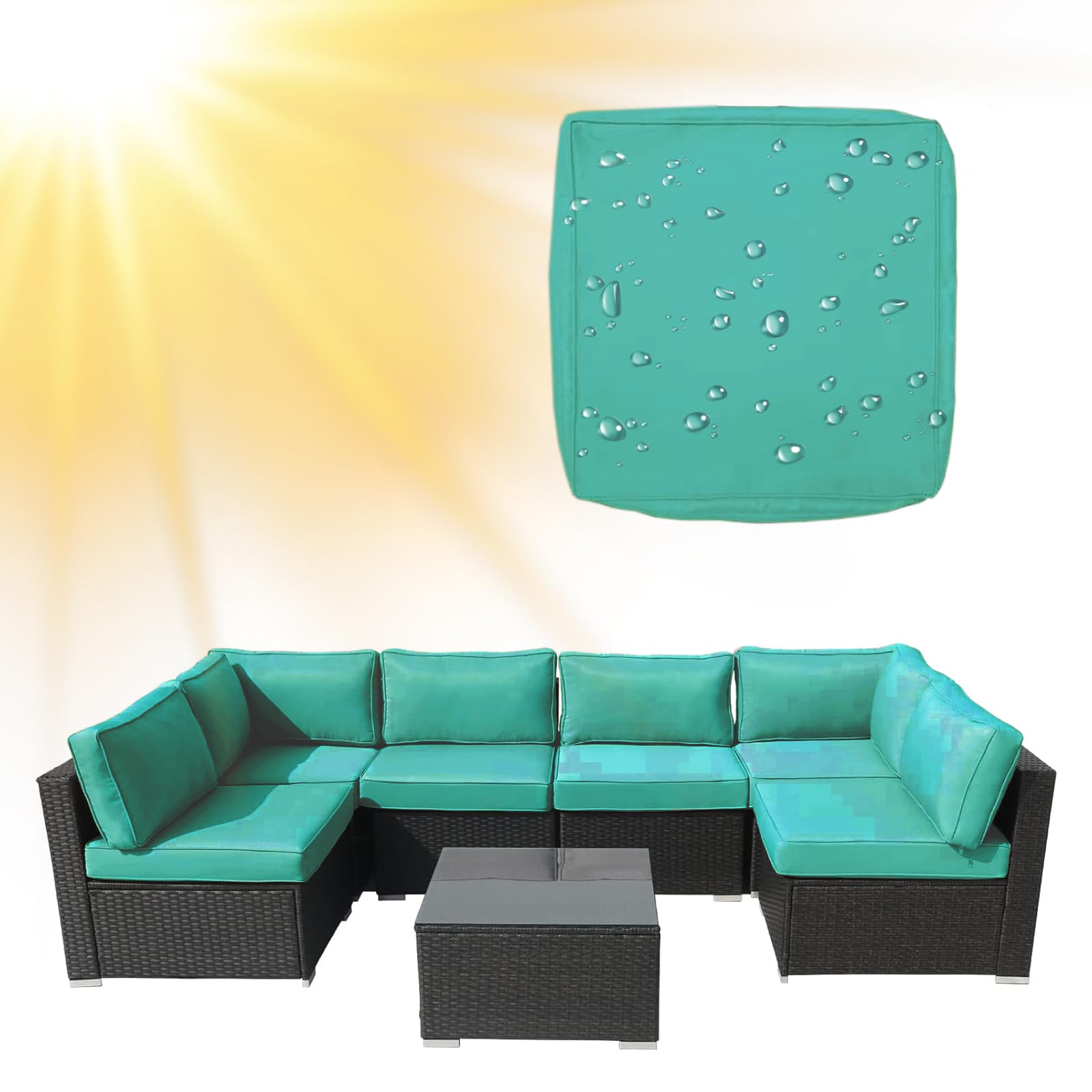 SYLC Water Repellent Patio Cushion Covers UV Resistant Garden Rattan Cushion Covers with Zipper Outdoor Couch Cushion Slipcovers for L Shape/Corner (1 pc 50×45×10 cm,Mint green)