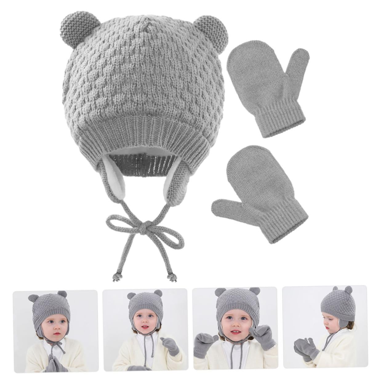 GALPADA 5 Set Berretto per Bambini Cappellino da Bambino Cappello Lavorato a Maglia Antivento Cappelli per Bambini Caldo Cappello da Bambino Cappello in Maglia per Cotone Grey