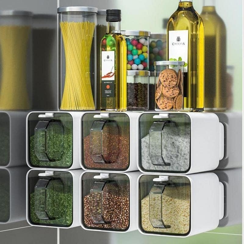 Gewürzspender, Gewürzbox, 3-in-1-Gewürzbox-Set for die Küche, Löffel, Salz, Zuckerdose, Vorratsbehälter, Gewürzgläser, Regal, an der Wand hängende Gewürztöpfe, einfach