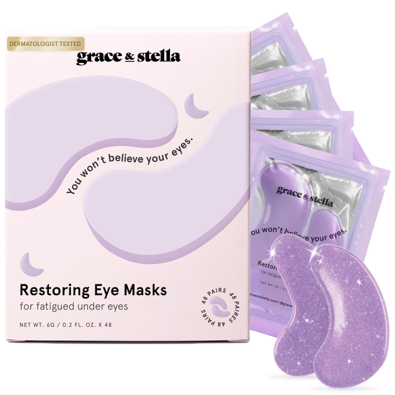 grace & stella Under Eye Gel Patches, Purple, 48 works, Retinol Under Eye Patches
