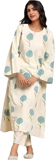 ANNI Designer Women Rayon Viscose Regular Fit Printed Straight Kurta with Pant