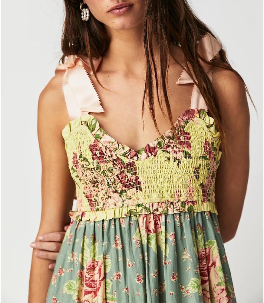 Women Floral Maxi Dress Sleeveless Tie Shoulder Bohemian Flowy Smocked Casual Dresses Summer Sundress with Pockets - Image 3