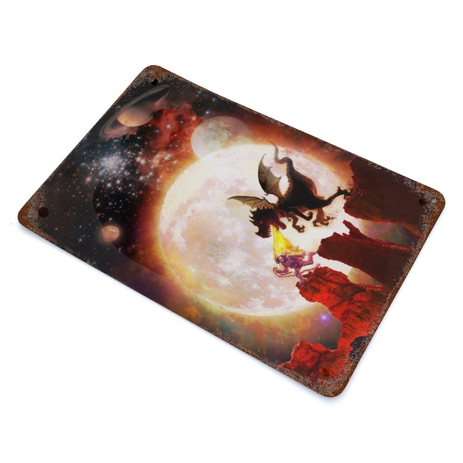 Astronaut Dragon Run Rust Effect Tin Sign 11.8"x7.9", Novelty Wall Decor for Garage, Pub Or Kitchen