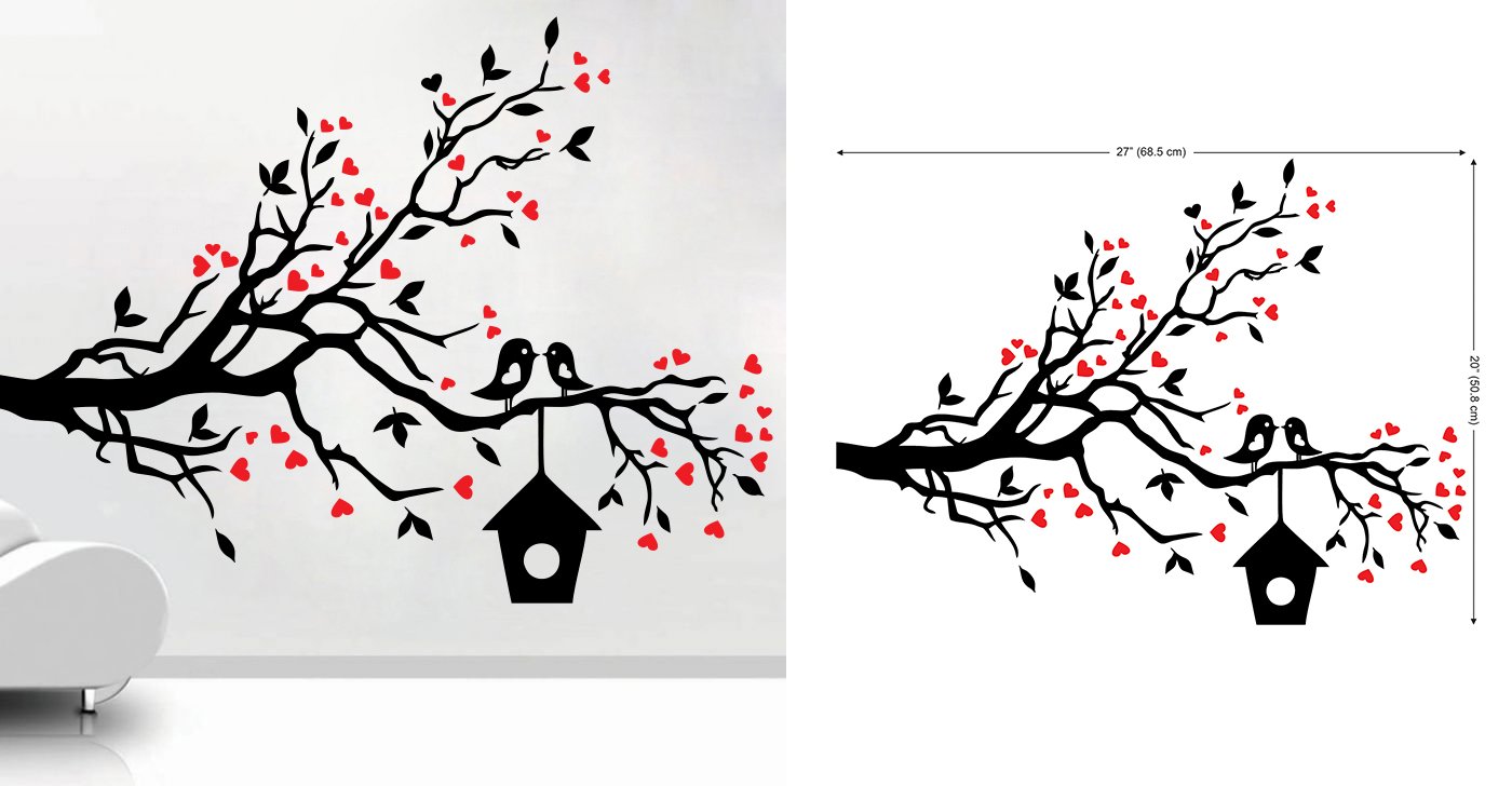 Decor Kafe 'Loving Sparrows with A Bird House' Wall Sticker (PVC Vinyl Film, 68.58 cm x 50.8 cm x 2.54 cm, Black)