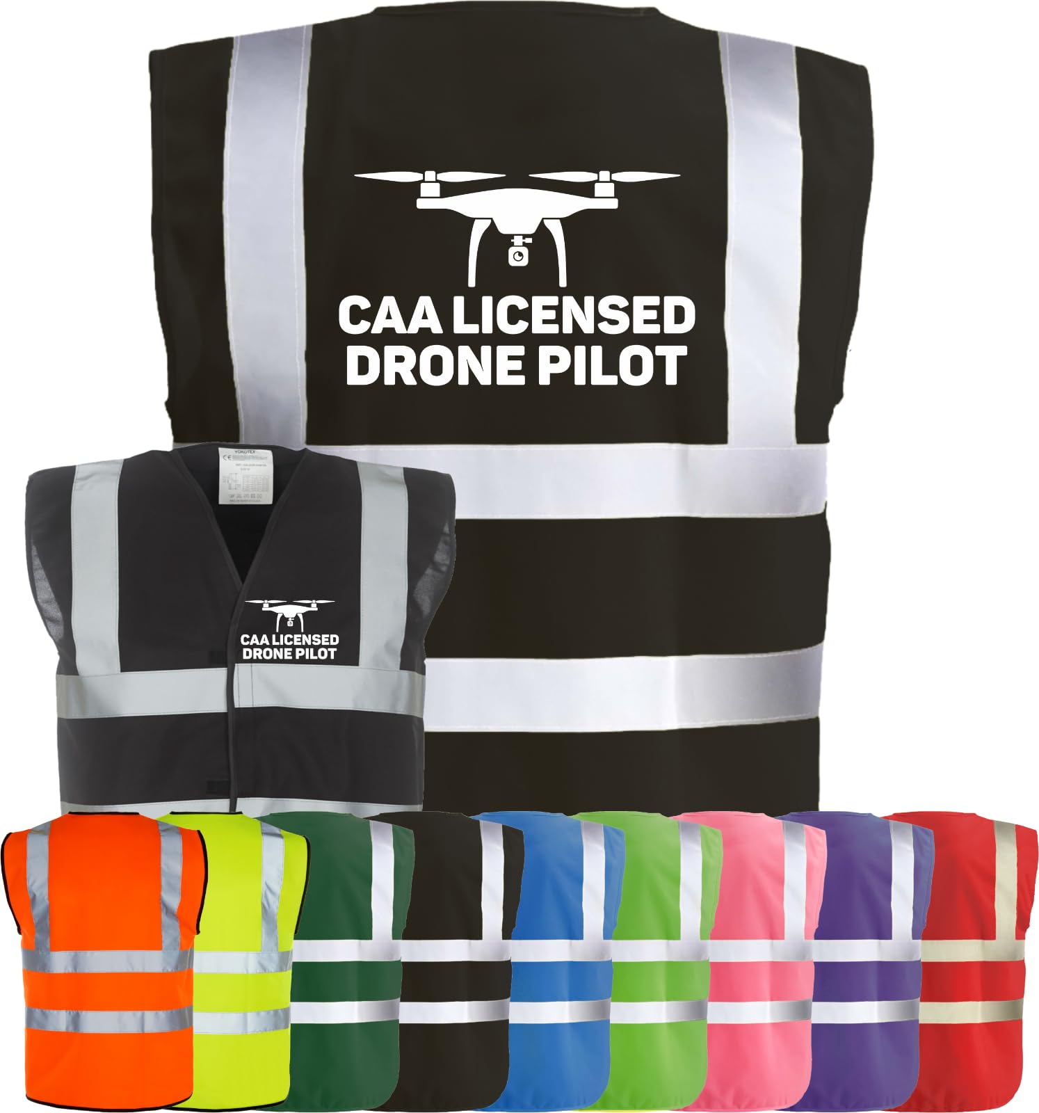 Corporate Togs CAA Licensed DRONE PILOT Hi-Vis Safety Vest - UAV Operator Hi Vis Vest with Reflective Strips, EN IS0 20471 Class 2 Compliant | Safety Apparel