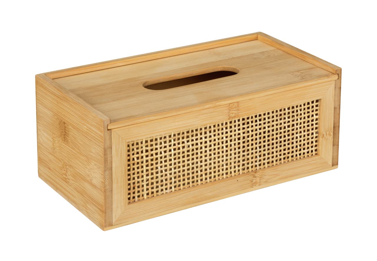 Wenko Contenitore per Salviette Cosmetiche Allegre, Box Decorativo per Salviette Cosmetiche O Fazzolettini, Intrecciato in Rattan e Bambù di Qualità Nel Trendy Boho-Style, 25 X 10 X 13 Cm, Naturale