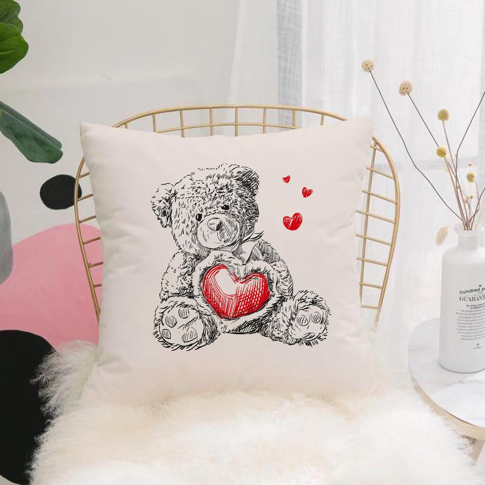 HYMSXW Cushion Cover,Throw Pillow Case Home Decorative for Living Room Bedroom Sofa Chair 20X20 Inch,Doodle, detailed drawing of the teddy bear with a heart instead of a decorative,Pillowcase 50X50cm
