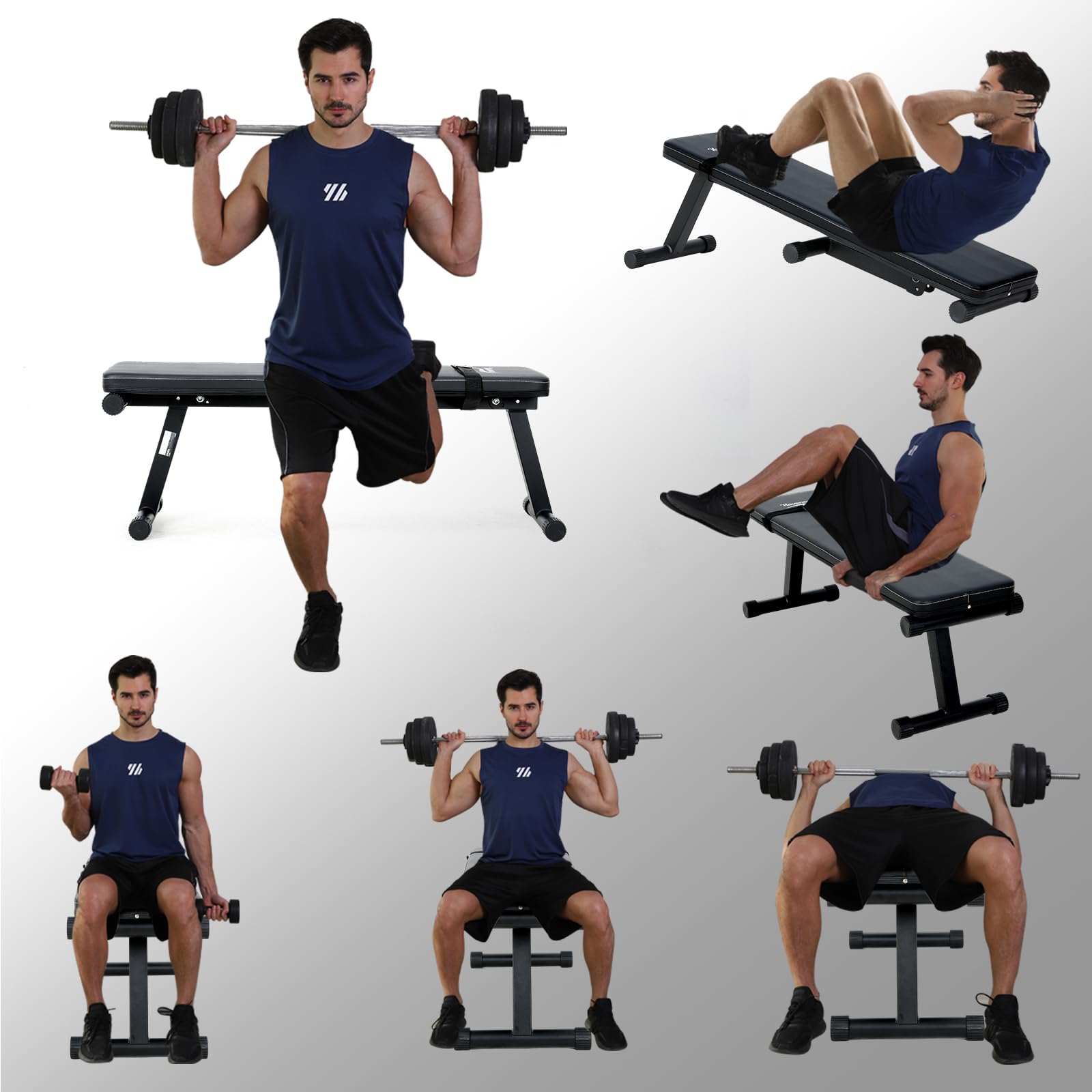 Banc Plat, Banc de Musculation Pliable, Banc d'Entraînement Pliable, Banc Musculation Inclinable Multifonctionnel Réglable, Banc de Muscu Abdominaux/Dos/Lombaire Inclinable, ChargeMax.150KG