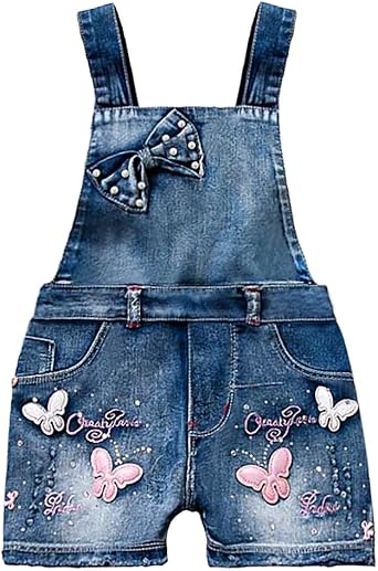 Yao Summer Little Girls Cotton Denim Bib Braces Rompers