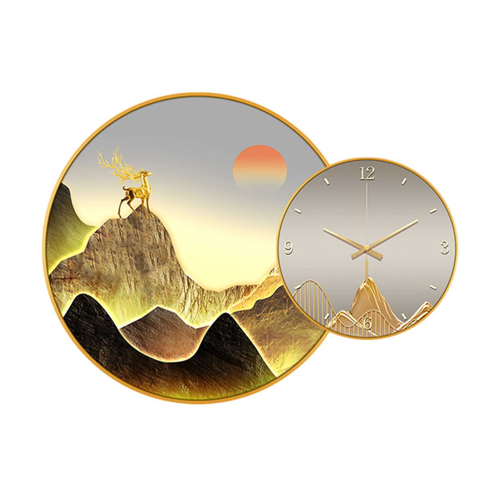 TYUHDUYUR Modern Wall Clock Silent Non Ticking Wood Wall Clocks Battery Operated, Elk Mountain Pattern Wall Clocks for Living Room Home Decor (A 95CM/37.4IN) (C 95CM/37.4IN)
