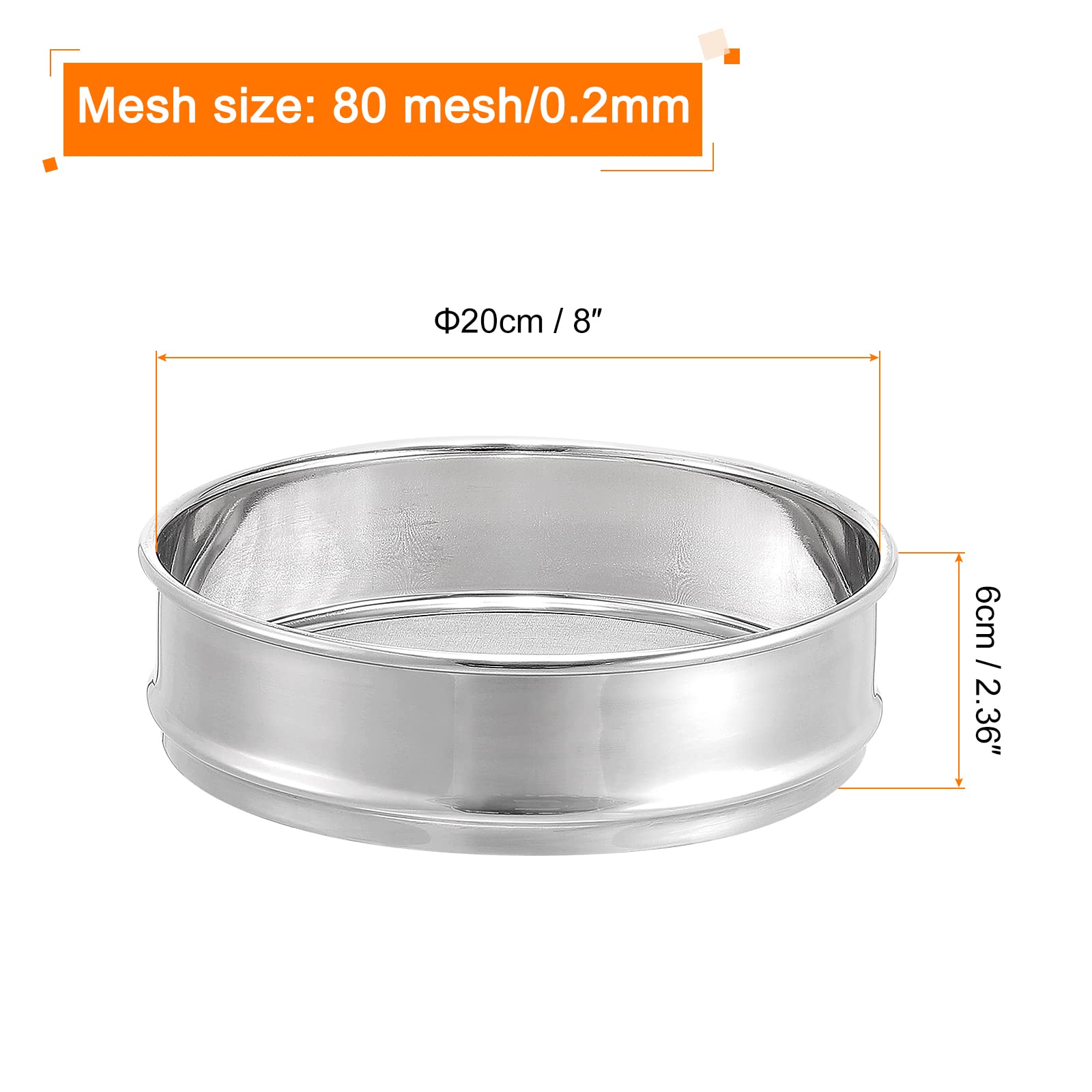 PATIKIL 80 Malla Laboratorio Tamiz, 8" Diámetro Prueba Tamiz 304 Inoxidable Acero Alambre Paño (0.2mm) para Laboratorio Industrial