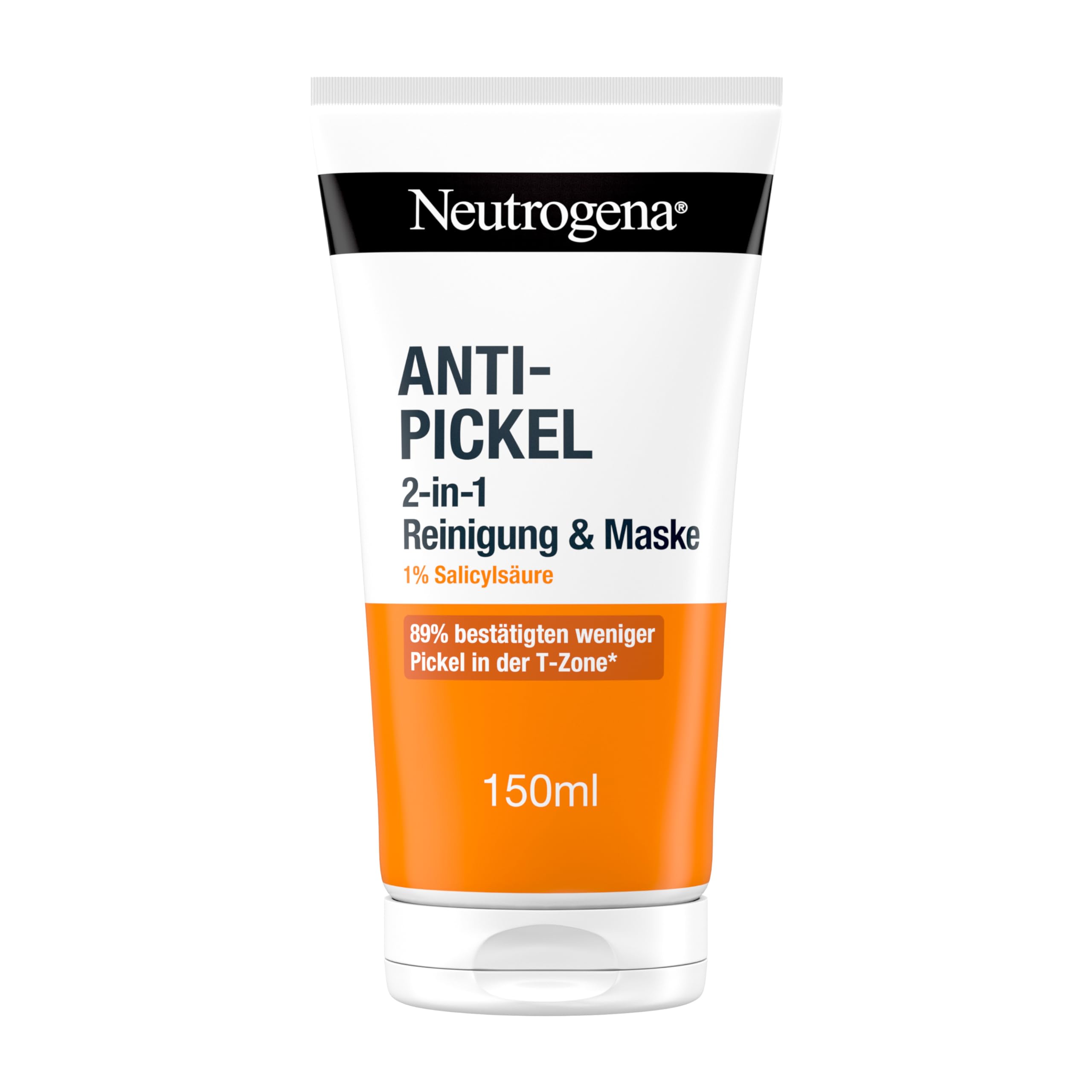 Neutrogena Anti-Pickel 2-in-1 Reinigung und Maske 150 ml,klärende Gesichtsreinigung + Maske mit 1Prozent Salicylsäure BHA,Anti Pickel Maske mit Glycerin für porentiefe Reinigung ohne austrocknen