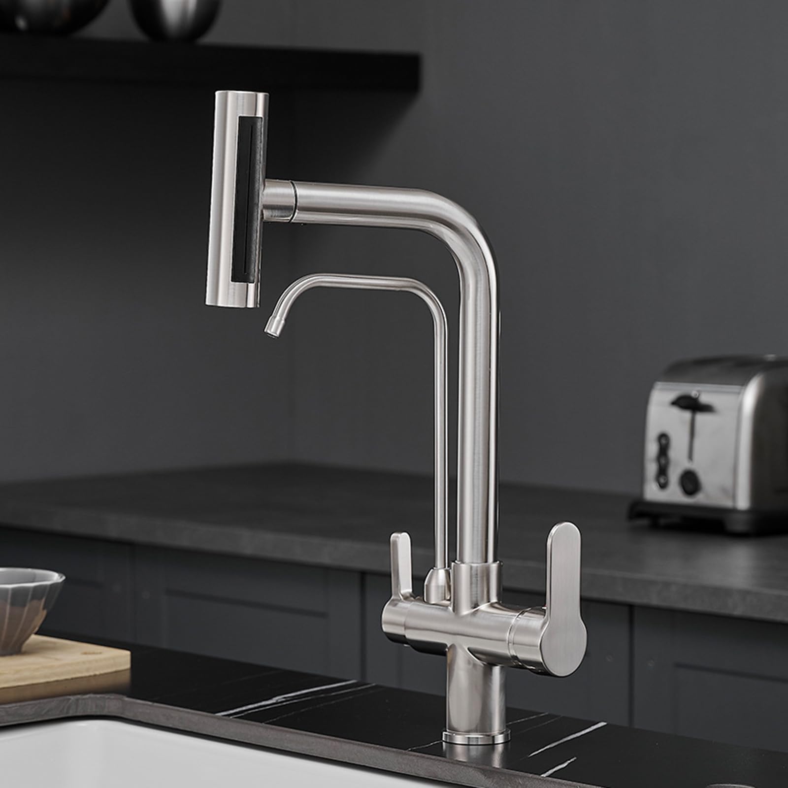 Grifo de cocina de 3 vías con manguera extraíble y cuatro modos de agua potable LWX
