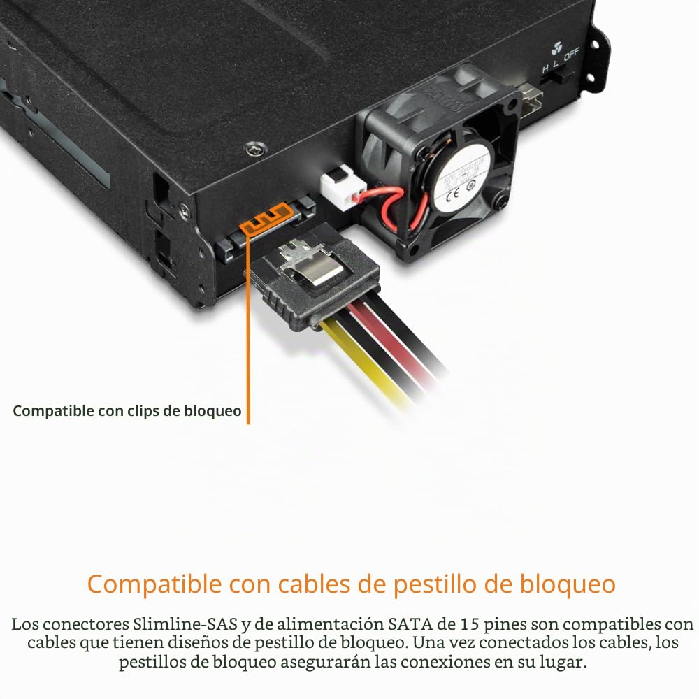 ICY DOCK ToughArmor MB105VP-B, Estante removible metálico 2 x 2,5" SSD NVMe U.2/U.3 SlimSAS (SFF-8654 8i) pinout definido por SFF - 9402 Rev 1.1, PCIe 4.0, para bahía de Unidad de 5,25"