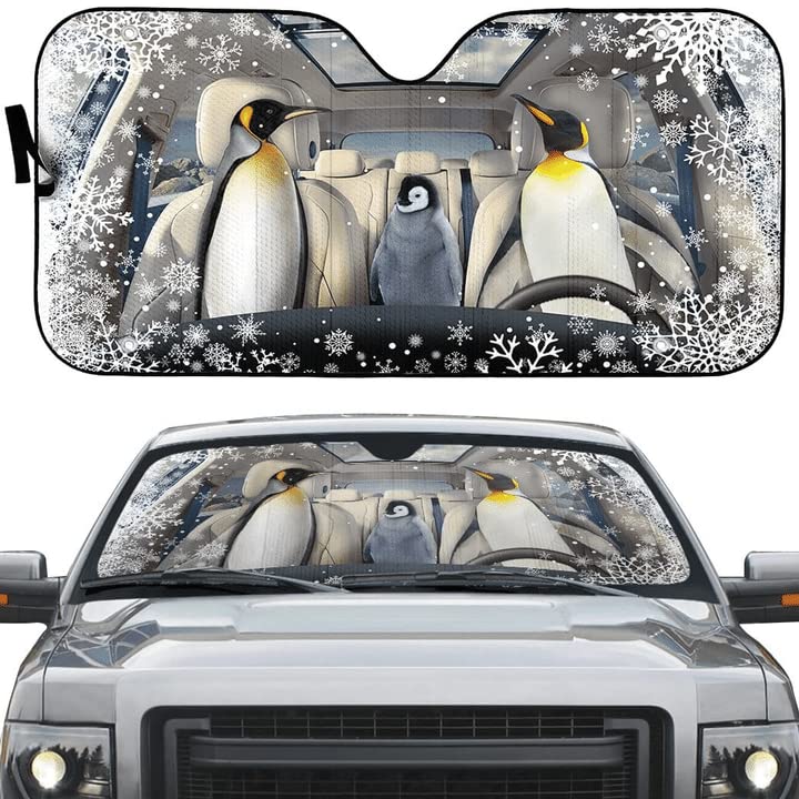 Pare Soleil Voiture Pingouins en Hiver Protection de Pare-Brise Idéale pour Voyages en Famille