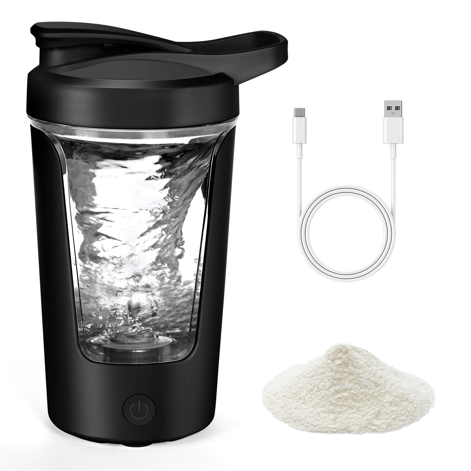AOOWU Elektryczny shaker do białek, shaker do białek, ładowany przez USB, shaker proteinowy Vortex - 60+ shakes na jedno ładowanie, ze skalą pomiarową, nie zawiera BPA, 24 oz