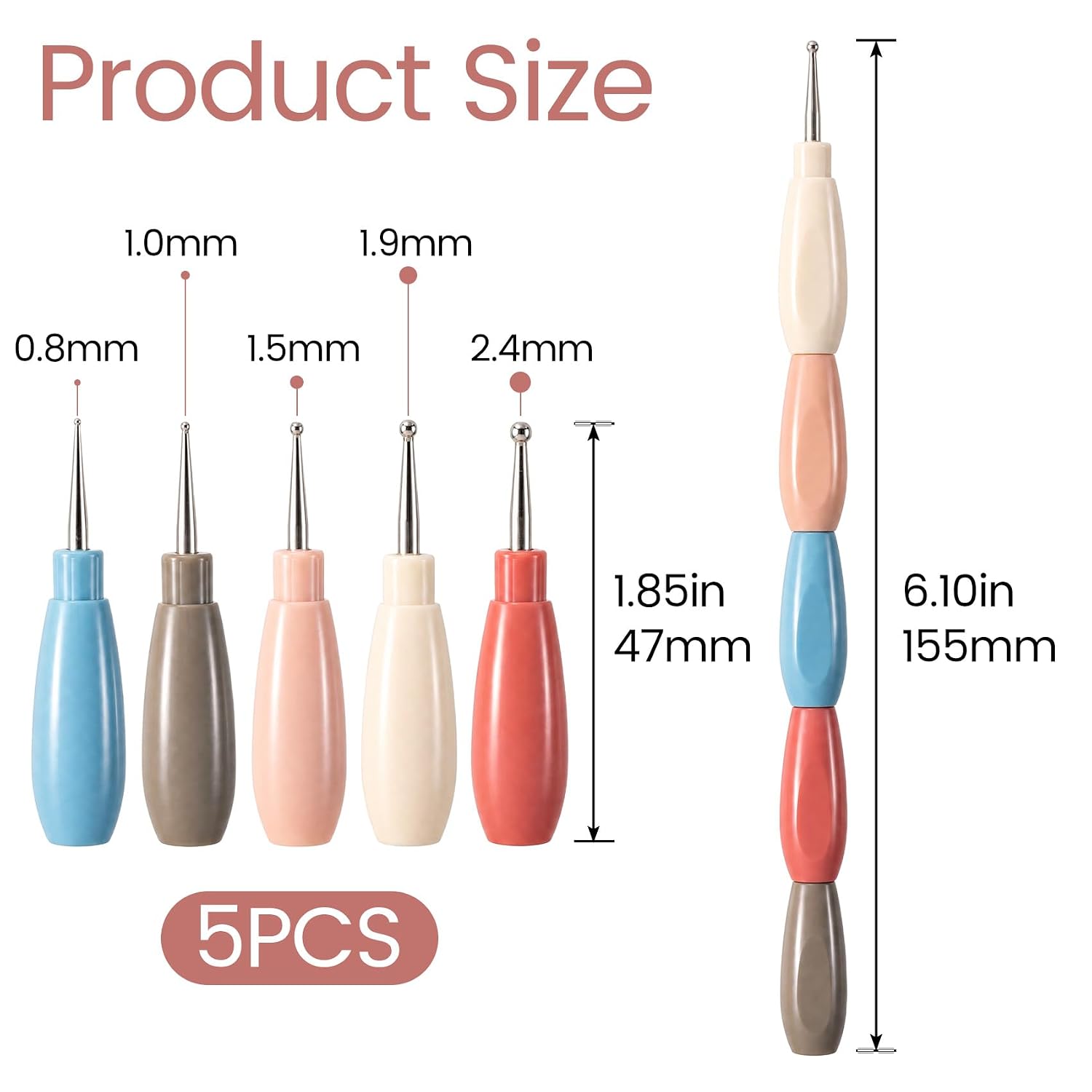 PAGOW 5pcs Splicable Nail Dotting Pen, Detachable Dot Nail Tool, 5 Color