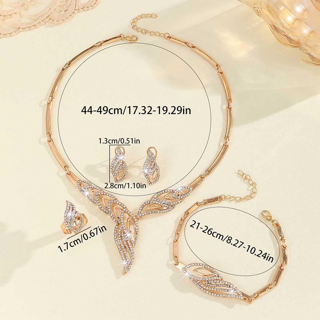 JAKAWIN Leaf Rhinestone Wedding Jewelry Set Gold Prom Bridal Necklace and Earring Bracelet Ring Set for Women - Image 4