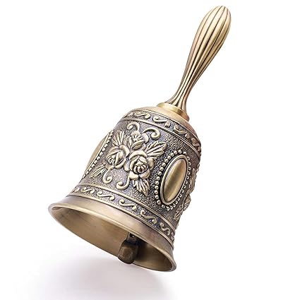 Bronze Hand Bell with Carved Rose, Call Bell for Wedding Bells Restaurant Service Bell Bar Jingle Wedding Church School Classroom Alarm and Home Decoration Vintage Rose Hand Hand Held Bell