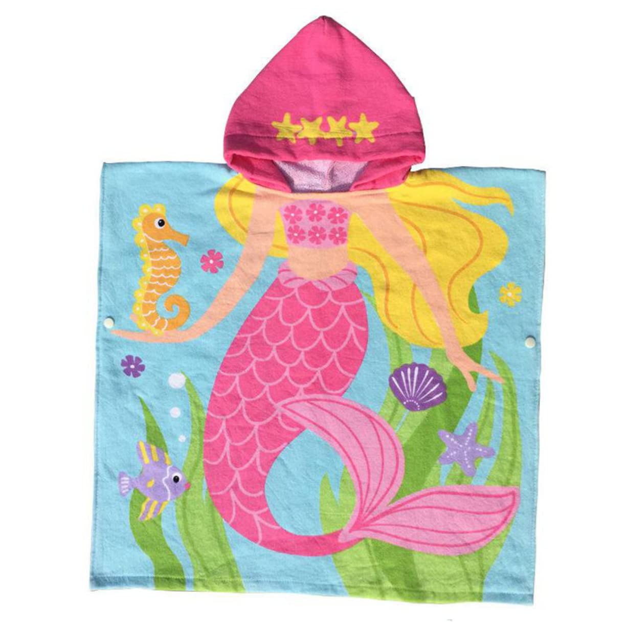 ABOOFAN Serviette De Plage Imprimée Sirène Cape De Bain Portable pour Garçon Fille Serviette De Bain Coton