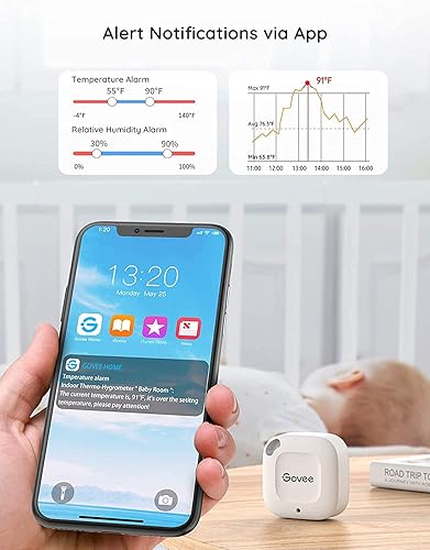 Miniatura 9 de Govee Termómetro higrómetro Bluetooth, termómetro inalámbrico, mini sensor de humedad con alerta de notificación, almacenamiento y exportación de
