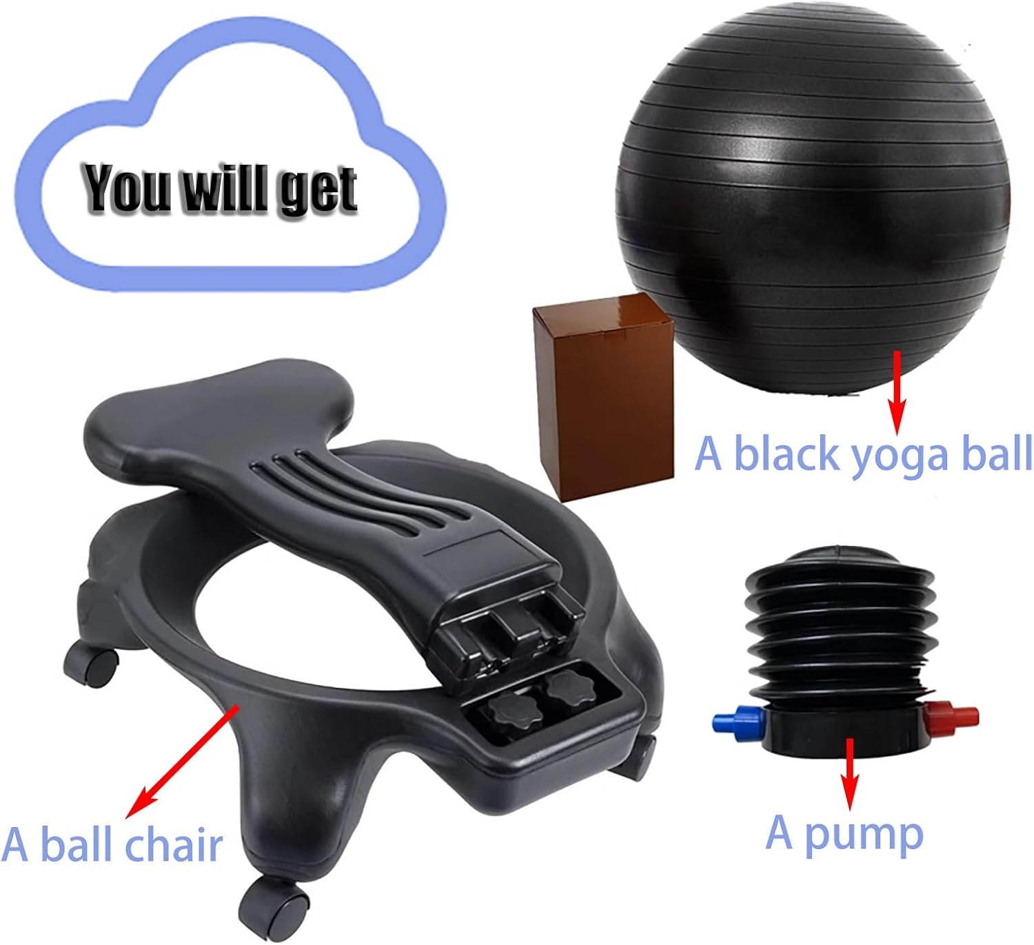 CMYUN Yoga Ball Chair Office Ball Chair with Back & Wheels, Stability Exercise Balls for Sitting at Desk, Ergonomic Yoga Seat for Adults Kids Pregnancy, 53cm (Color : Black)
