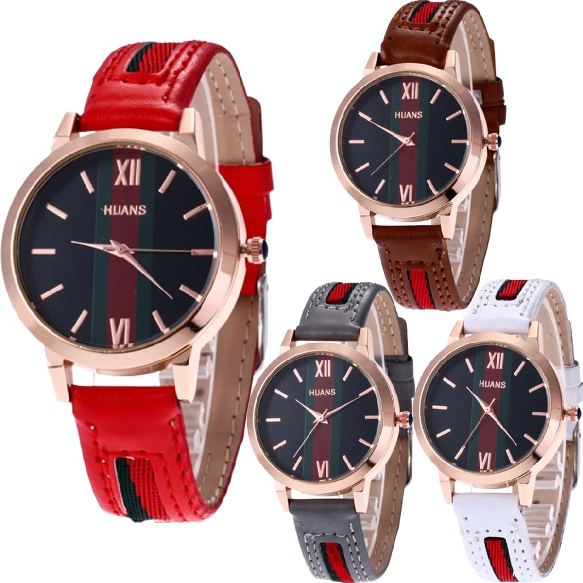 Wholesale PU Leather Watch 4 Pack Analog Quartz Wristwatches for Women Men Lady