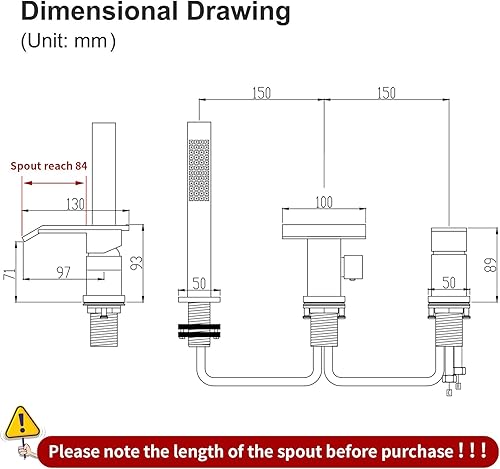 Miniatura 23 de TapLong Grifo de llenado de bañera en cascada con ducha de mano, juego de grifo de bañera romano generalizado, montaje en cubierta, 3 agujeros, Oro