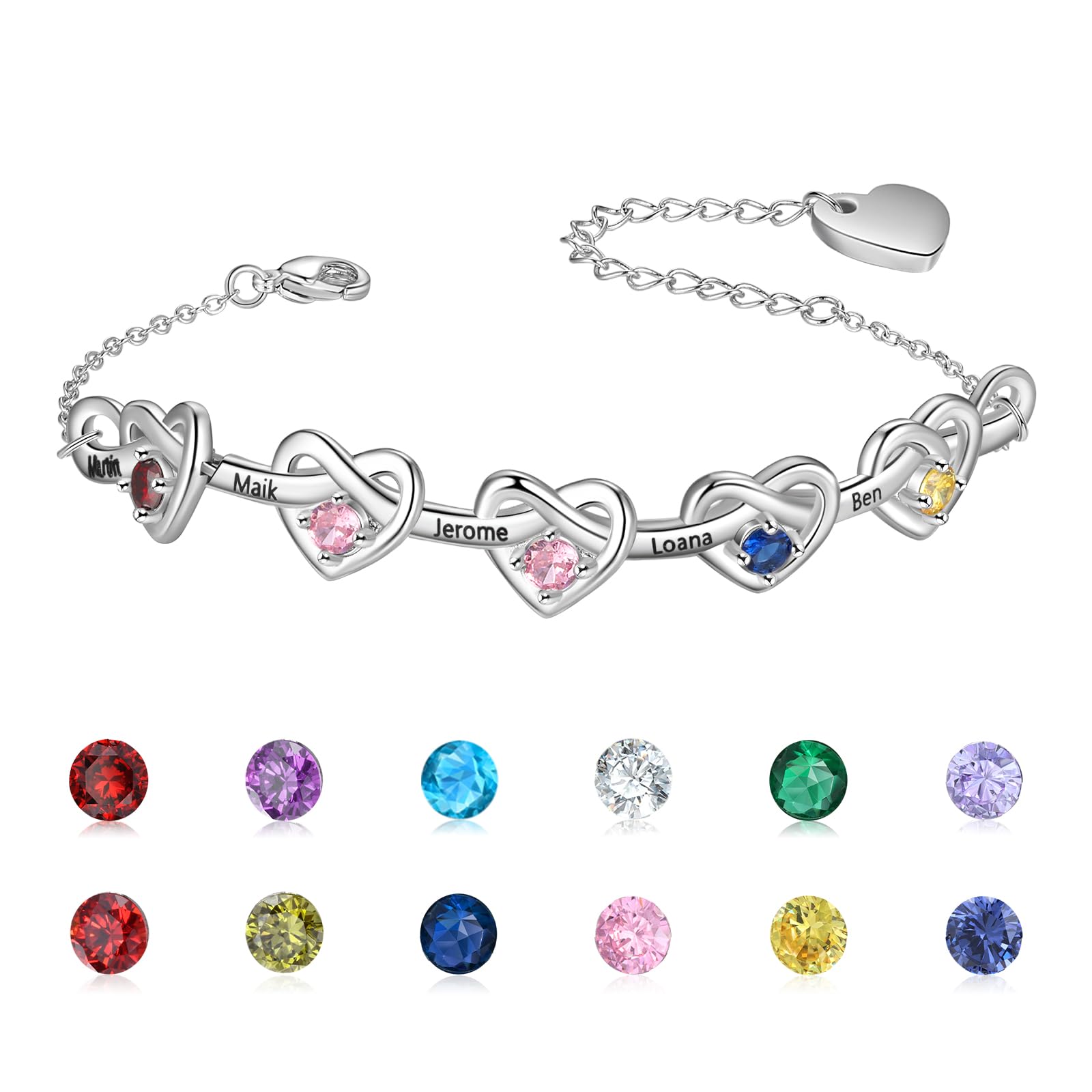 Fortheday Personalized Mother Bracelets with Birthstones Custom Engraved Name Birthstone Bracelets for Mom Women Customized Bracelet Gifts for Christmas Mothes Day Birthday