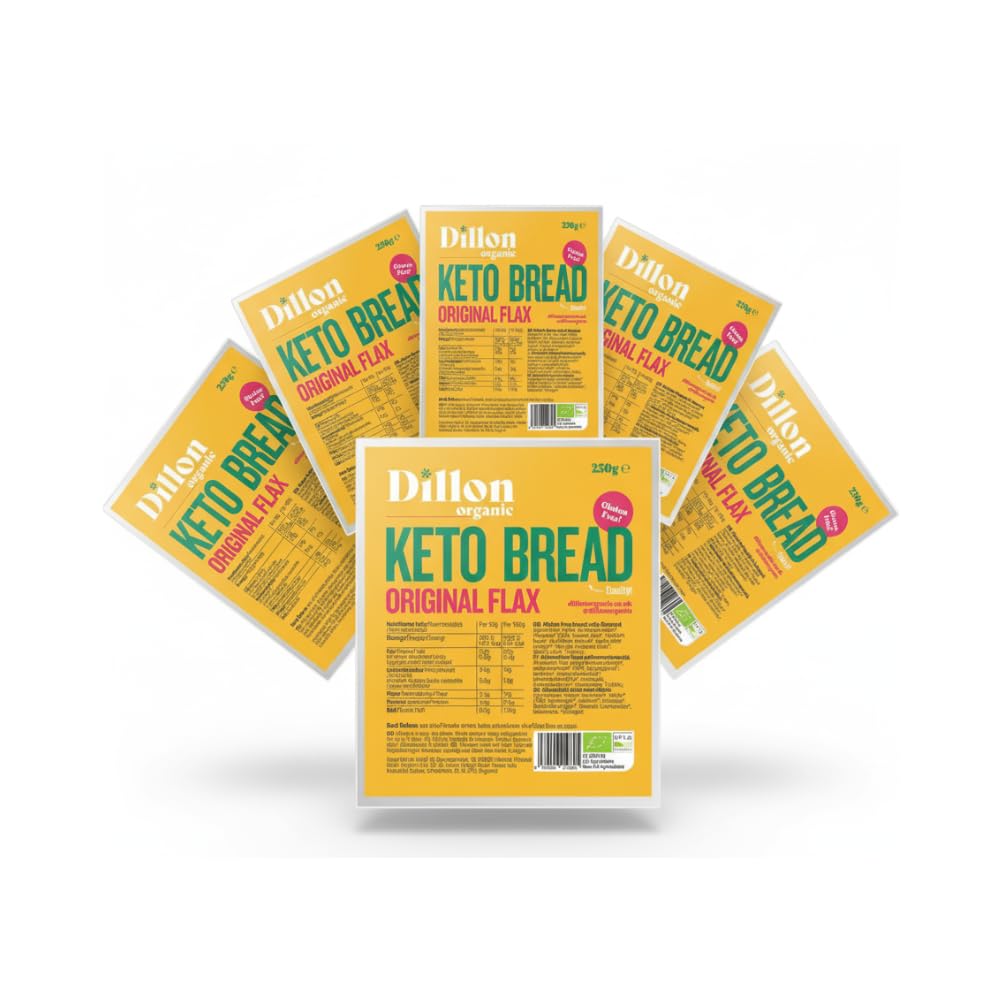 Dillon Organic Original Flax Keto Bread | Gluten-Free, Vegan, Low Sugar, High Fibre, Diabetic-Friendly, UPF Free - Unsliced, 250g (Pack of 6)