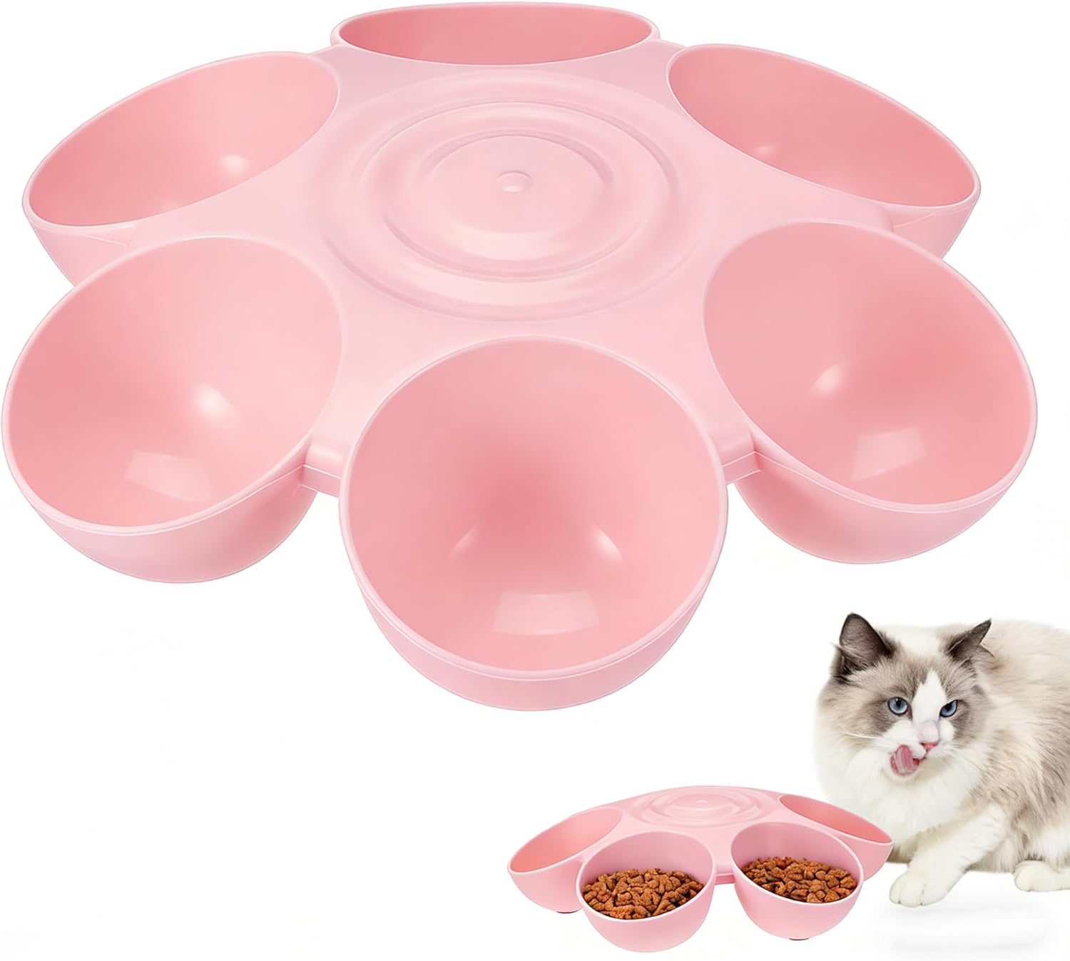 POPETPOP Cat Food Bowl with 6 Bowls - Pet Feeder for Kitten Puppy, Multi Cat Dishes, Multiple Dinner Feeder for Indoor s, Dishes for Food and Water