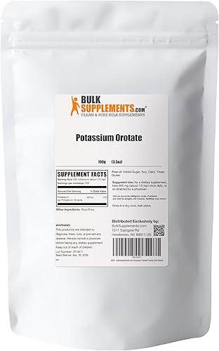 BulkSupplements. com Polvo de orrotato de potasio - Suplemento de potasio en polvo - Sal de potasio - Suplemento de potasio - Polvo de potasio - 500