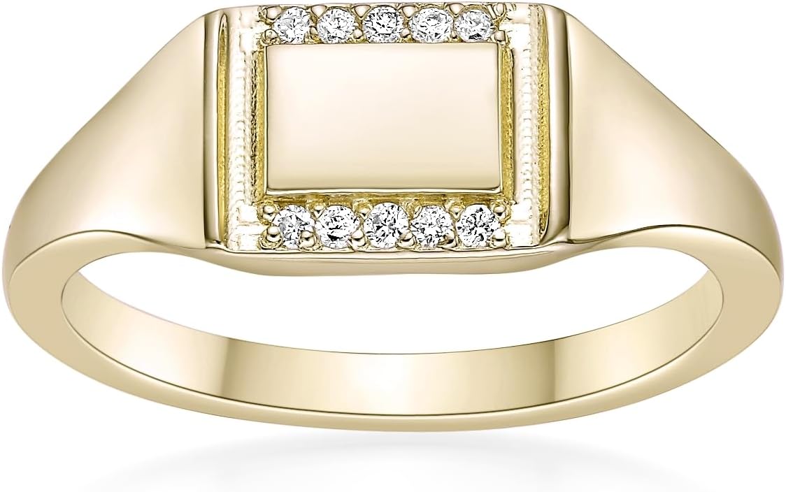 Lavari Jewelers Lab Grown Diamond Signet Ring for Women - 18k Yellow Gold Plated 925 Sterling Silver Rings for Her (F-G, VS1-VS2, 0.07 cttw) Box Statement Anniversary Band Size 4 to 8