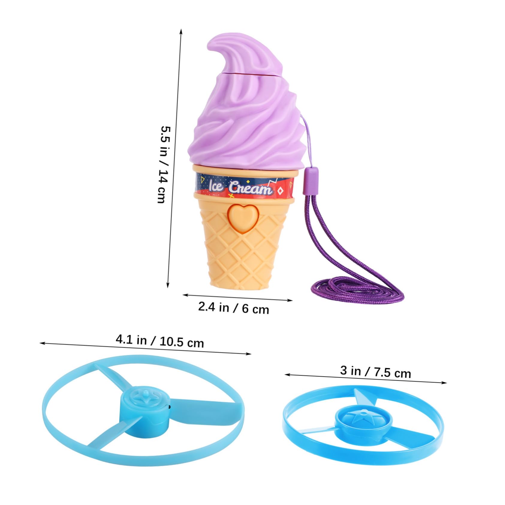 BCOATH Outdoor Playthings 3 Pcs Chasing Game Toy Ice Cream Bamboo Dragonfly Pull String Flying Saucer for Children