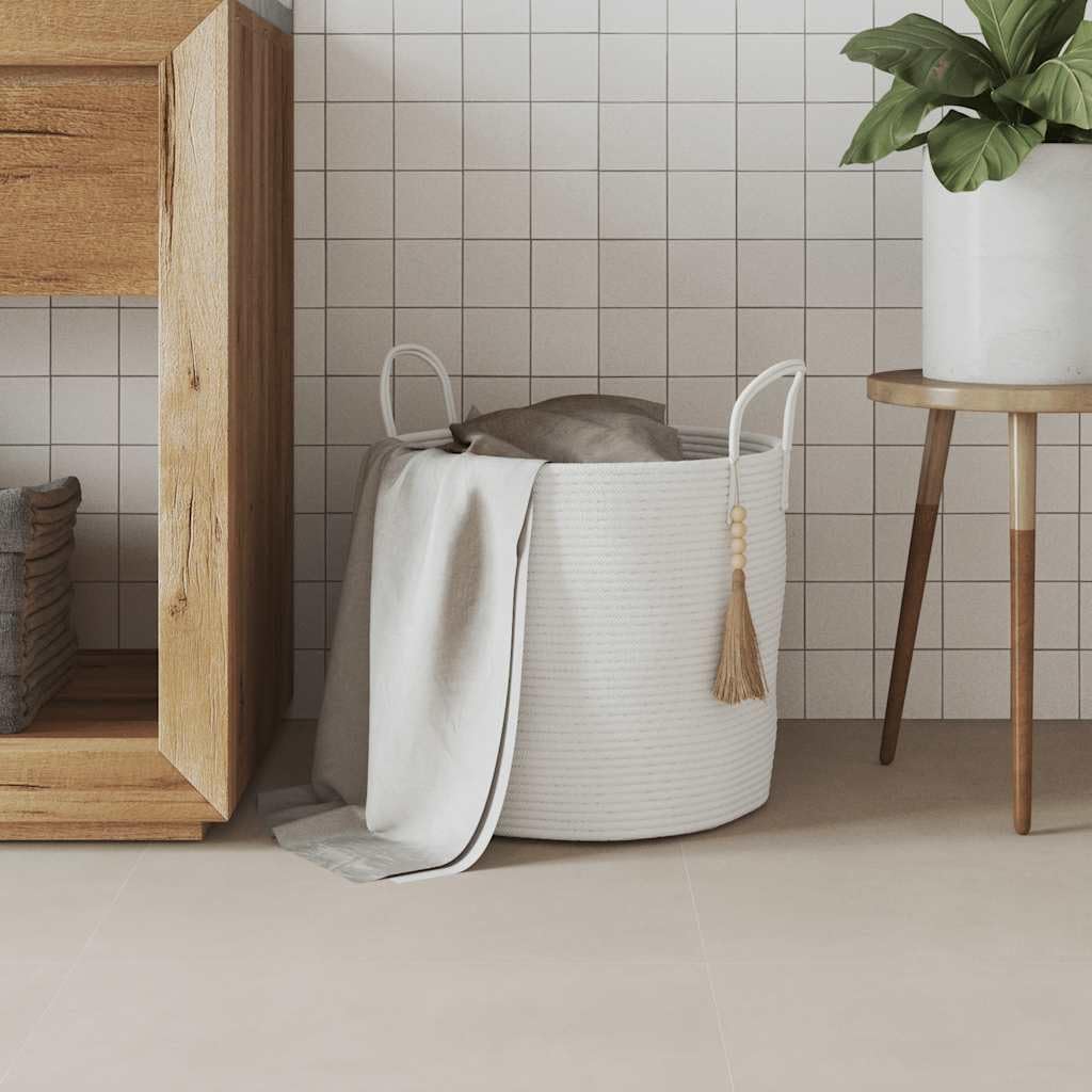 Weißer Aufbewahrungskorb aus Baumwolle, Ø40 x 35 cm, Dekokorb, Flechtkorb, Organizer für Wohnzimmer Schlafzimmer Bad Küche Flur Regal Schrank, Wäsche Spielzeug Decken Aufbewahrung