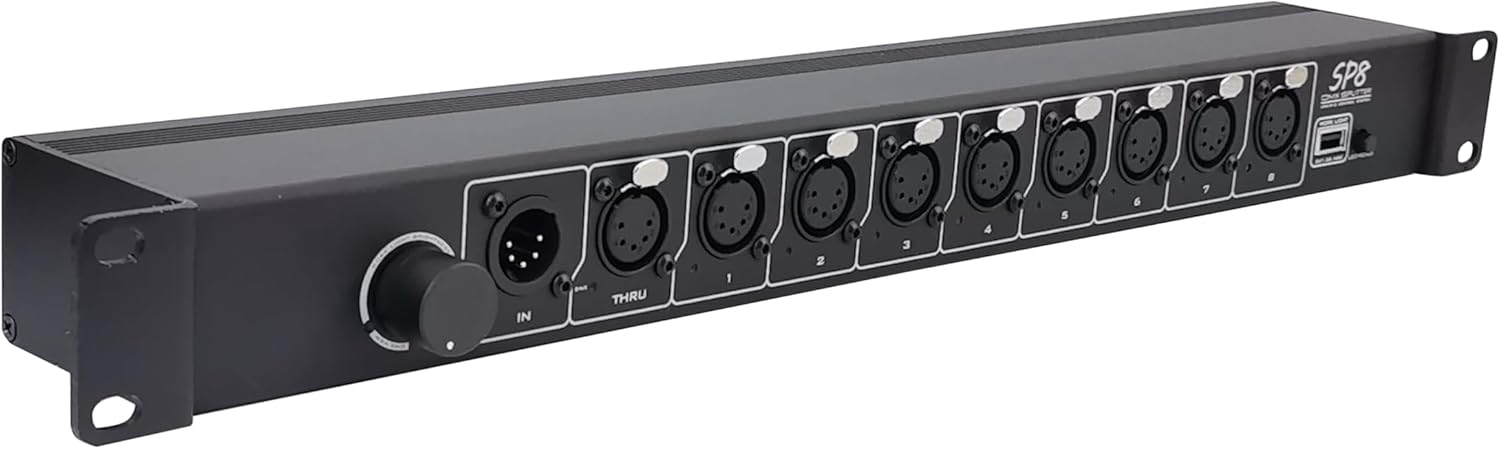 8-Port Opto-Isolated DMX Splitter/Amplifier/Isolator, LED Indicator, USB Adjustable Work Light, DMX View Function, Bulit-in Termination, XLR-5PIN,19 Inch Rack Mountable(RDM not Supported)