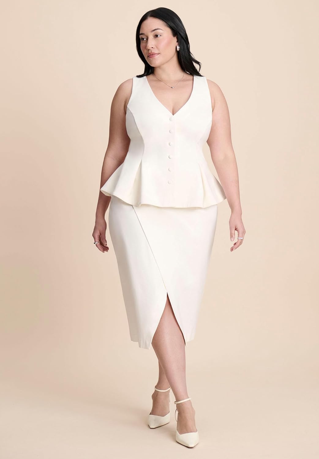 ELOQUII Women's Plus Size Button Up Peplum Vest