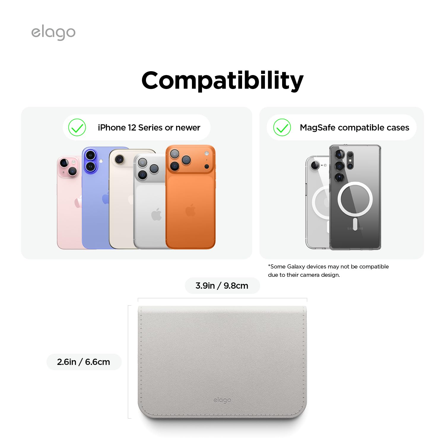 elago Tarjetero Magnético de Cuero Vegano para 4 Tarjetas - Compatible con MagSafe para iPhone, Cartera Segura para el Teléfono, Protección contra Arañazos, Admite Monedas y Billetes (Gris Claro)