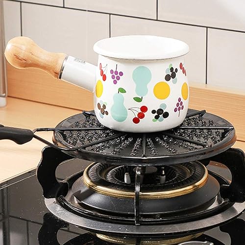 Miniatura 2 de Placa difusora de calor de hierro fundido, placa difusora de calor de olla esmaltada con soporte de mango caliente, estufa de llama abierta solamente