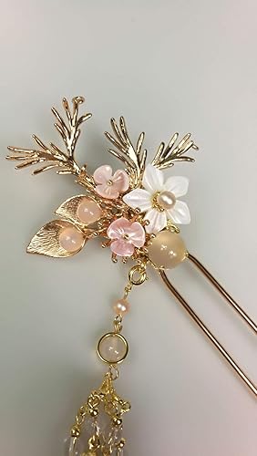 Miniatura 2 de Yuri Broche de pelo en forma de palillos de perla, hecho a mano, decoración clásica, estilo chino tradicional, latón, apto para boda, Hanfu