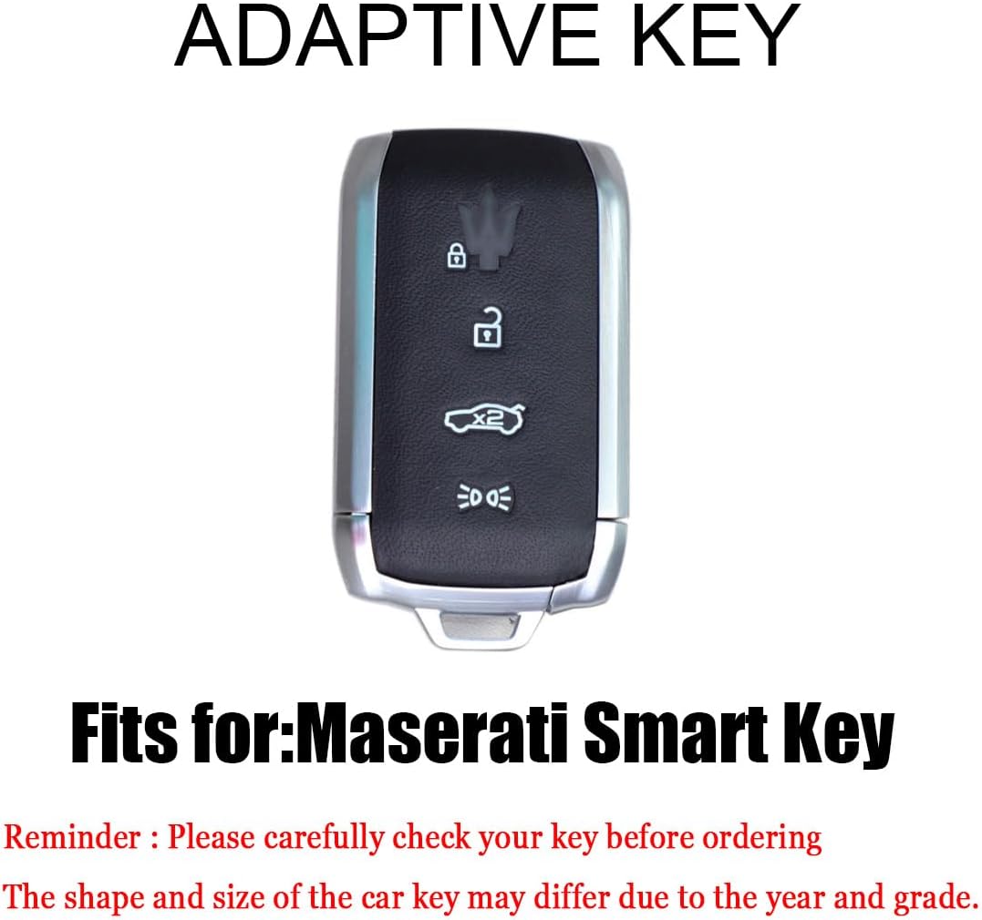 HIBEYO for Maserati Grecale 2023 Leather Key Fob Cover Accessories Smart Remote Auto Key Cover for Maserati Grecale 2023 Protector Key Holder with Keychain-Black