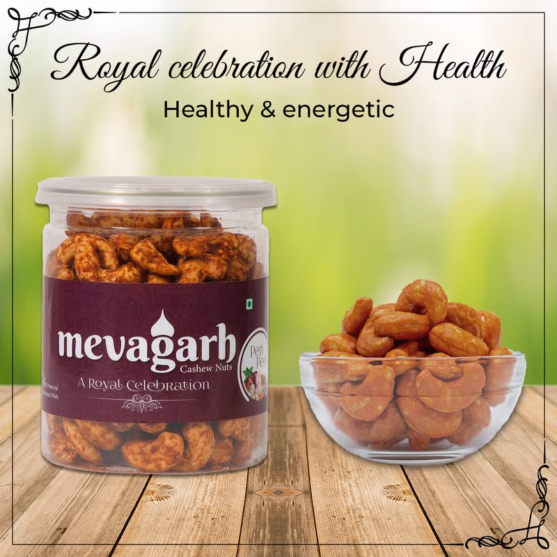Mevagarh Peri Peri Flavoured Cashews Nuts (200g X1) | Salted, Non Fried, Oil Free, Crunchy Kaju Snack | Cashew Nuts | Premium Spicy Flavoured Nuts | Whole cashews | Whole Crunchy Cashew (Masala Kaju)