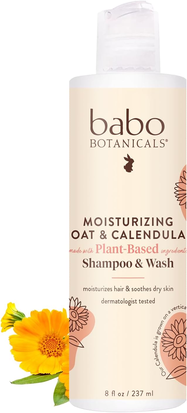 Babo Botanicals Moisturizing Baby 2-in-1 Shampoo & Wash with Oatmilk & Organic Calendula, Hypoallergenic, Vegan - 8 oz.