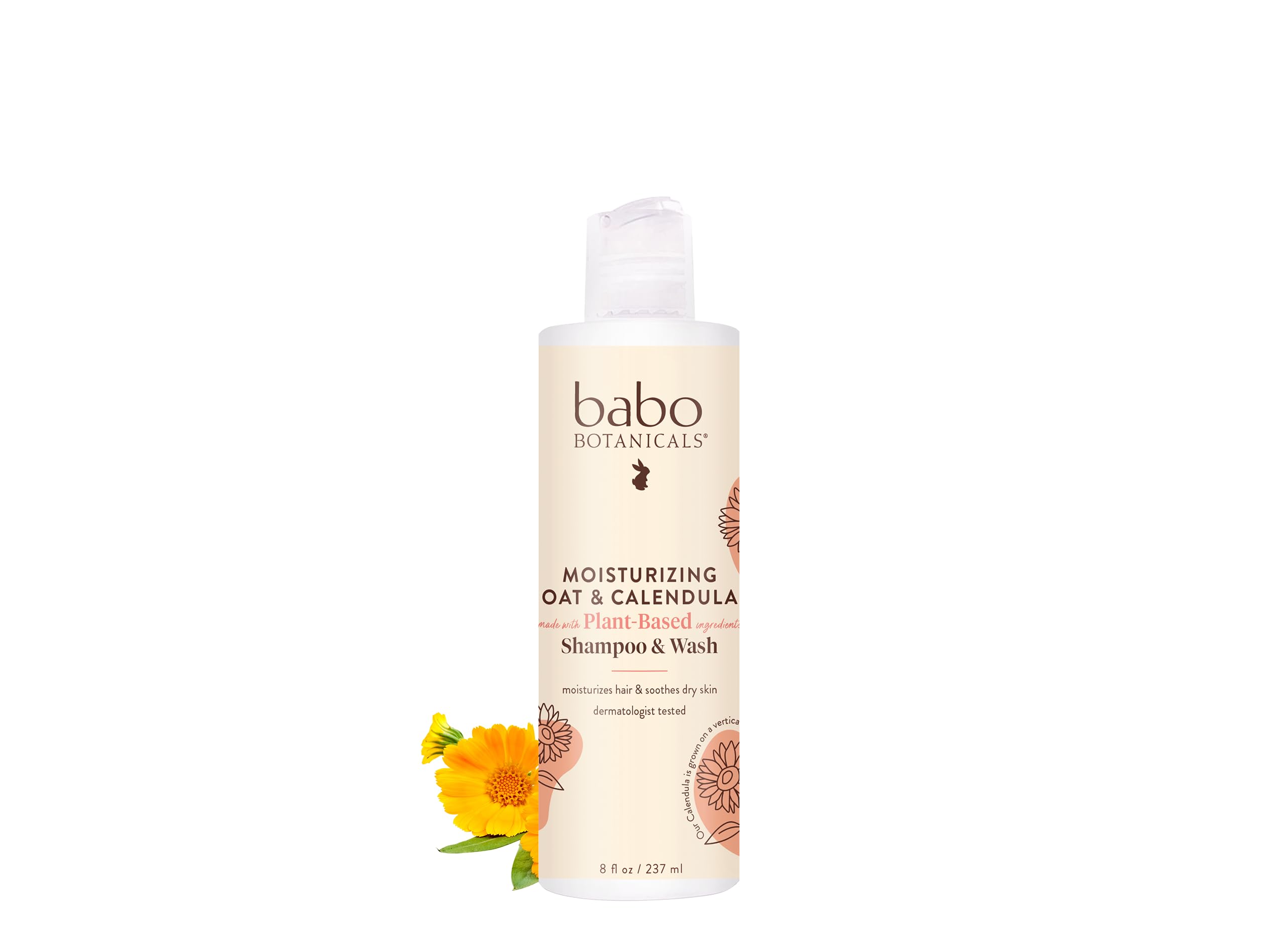 Babo Botanicals Moisturizing Baby 2-in-1 Shampoo & Wash with Oatmilk & Organic Calendula, Hypoallergenic, Vegan - 8 oz.
