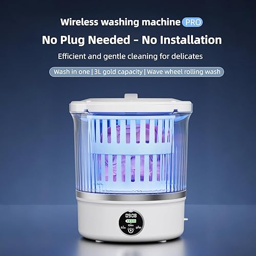 Miniatura 2 de Mini lavadora portátil de 3 litros, mini lavadora compacta con 6000 mAh, lavadora portátil para artículos delicados y calcetines, viajes, RV,