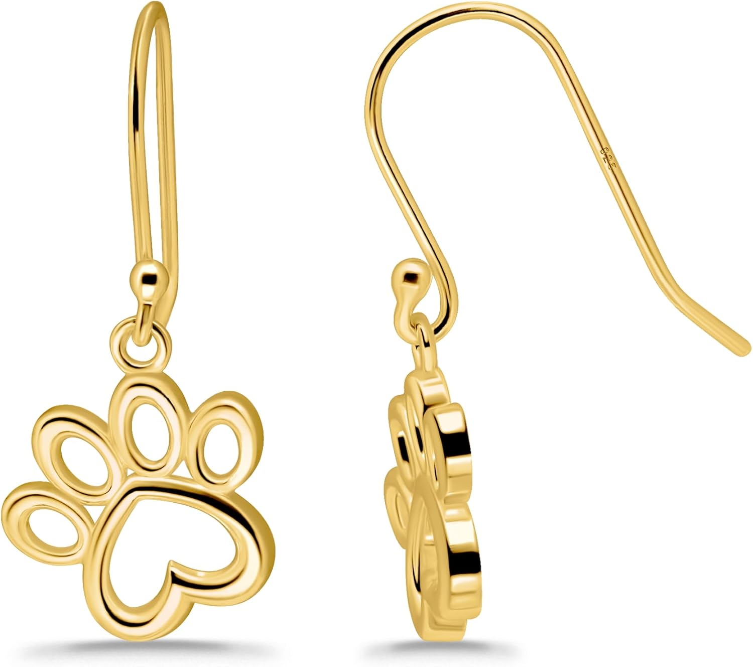 Hoops & Loops 925 Sterling Silver Puppy Dog Cat Pet Paw Print Love Heart Drop Dangle Hook Earrings for Women Men