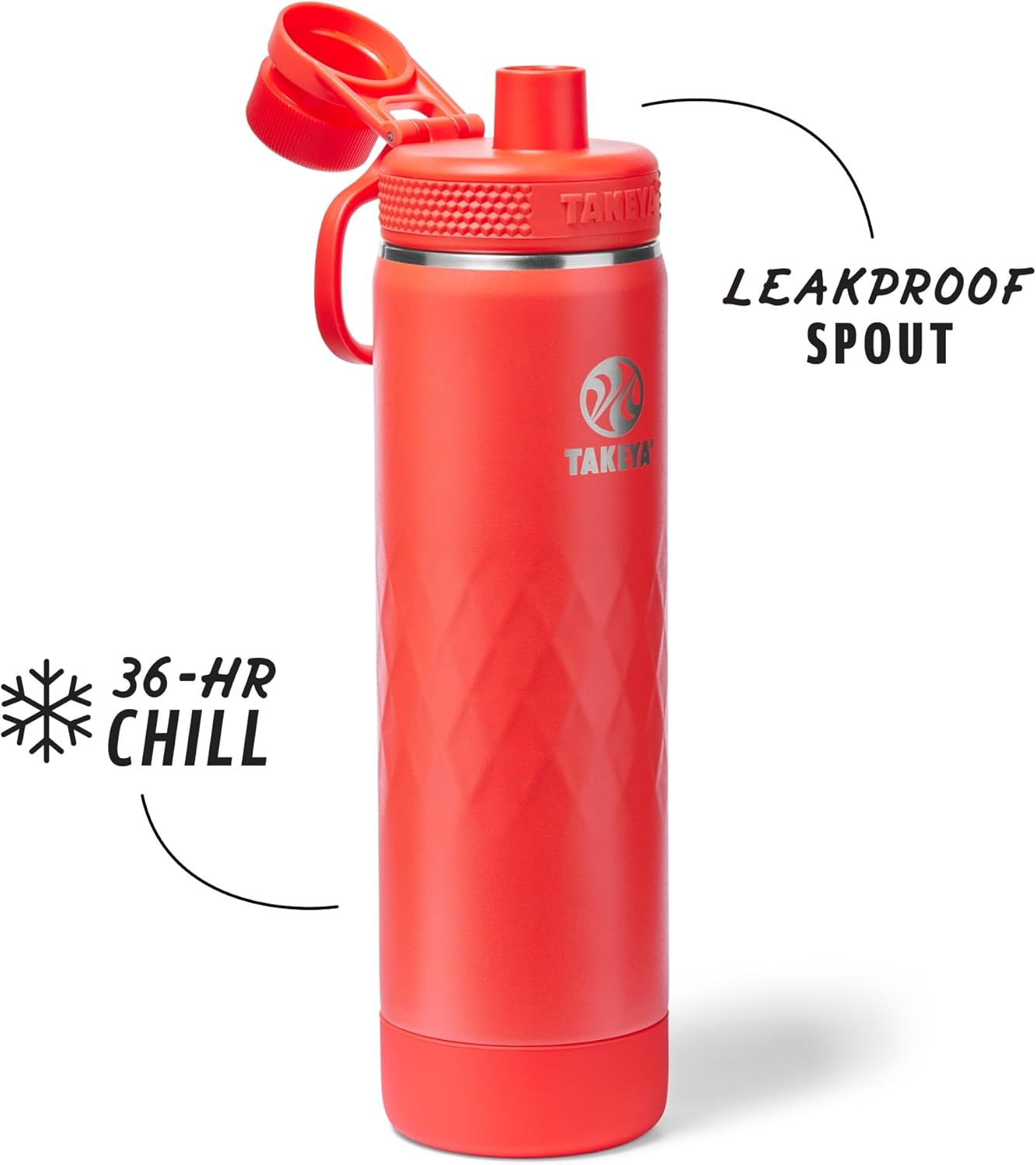 Takeya Sport 22 oz Triple-Insulated Stainless Steel Water Bottle, Spout Lid – Leakproof, Sweatproof, BPA-Free, Keeps Drinks Cold 36 Hrs, Hot 14 Hrs, Crimson - Image 2