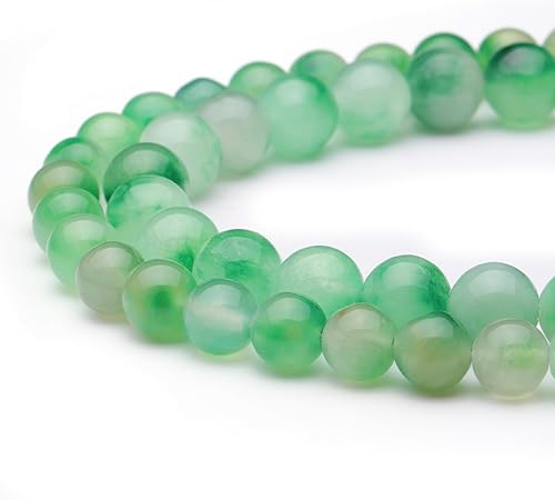 Miniatura 2 de Youngbling Cuentas de piedras preciosas naturales para la fabricación de joyas, cuentas redondas pulidas de jade de flor verde de 0.315 in, cuentas