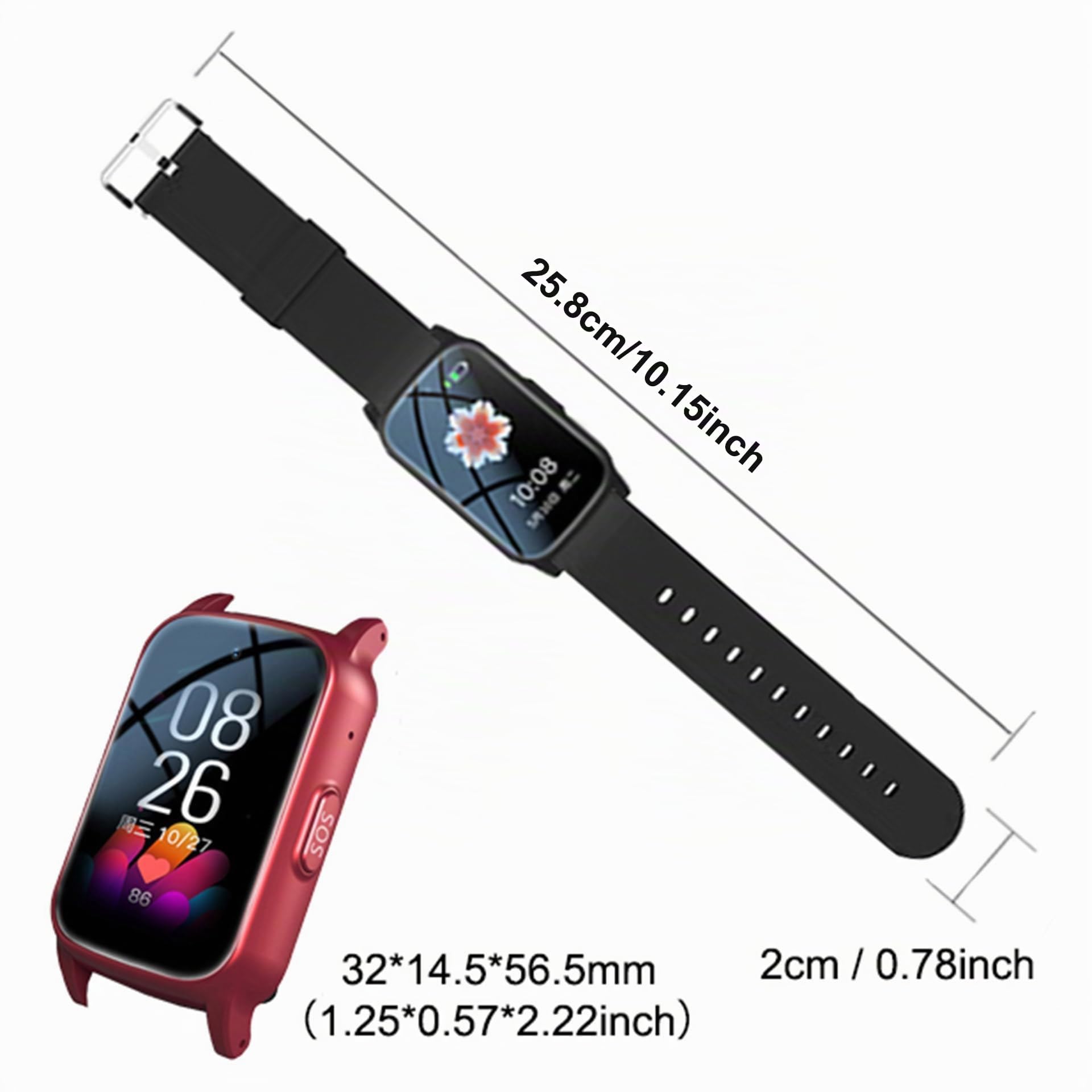 Montre Intelligente De Détection De Chute pour Personnes Âgées, Bracelet GPS pour Personnes Âgées avec SOS, Appel Vidéo HD, Appel Vocal HD Et Chargement Magnétique - Étanchéité IP67,Black